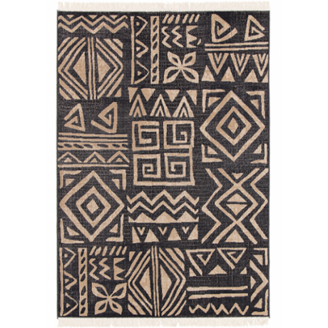 Carpete Re-Tribal Etnico Preto Natural Franjas 160x230